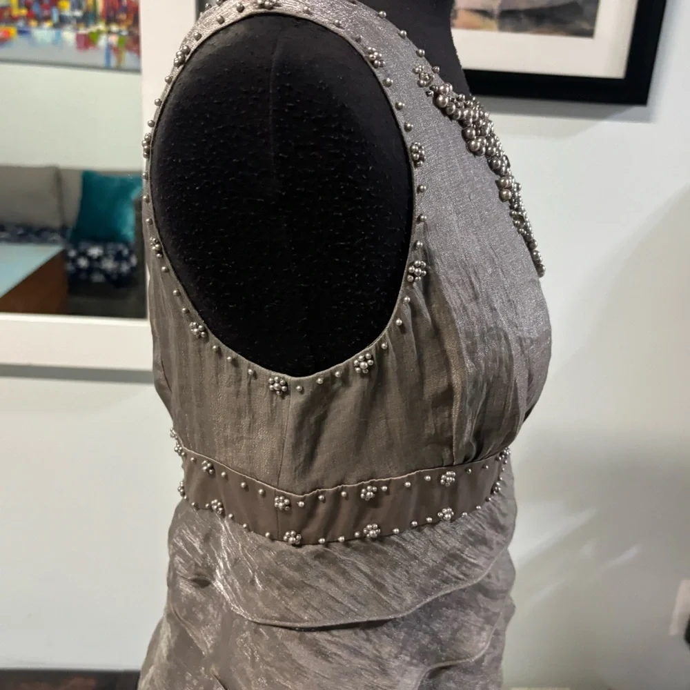 ❤️Adrianna Papell Platinum Beaded Dress-Sz 8 - Picture 5 of 9